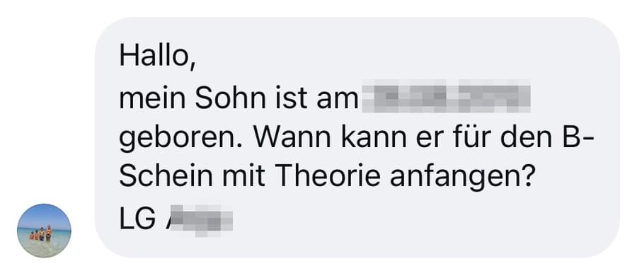 Anfrage einer Mutter für ihren Sohn